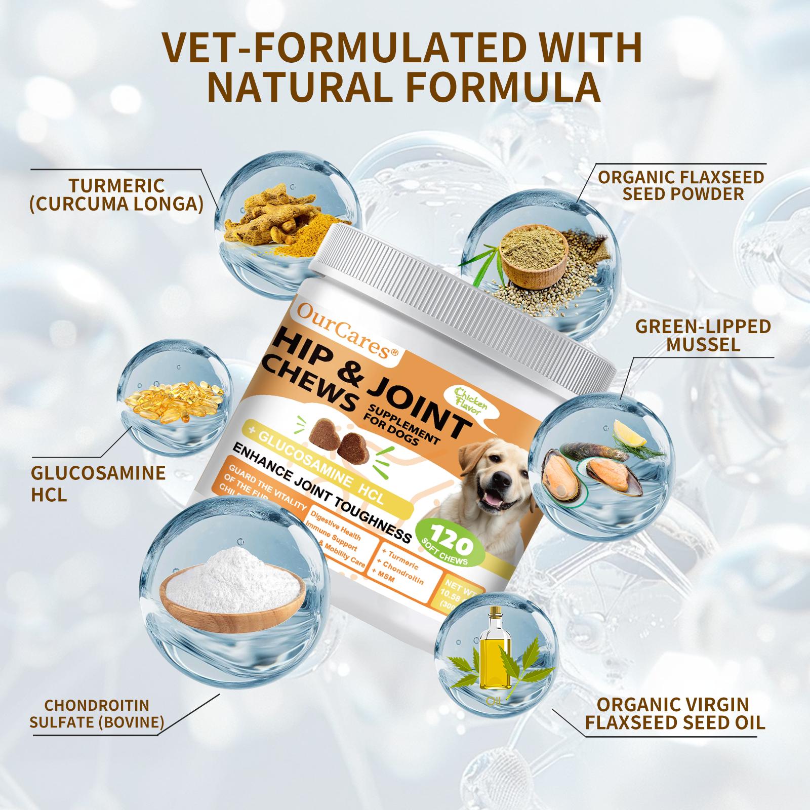 OurCares Hip and Joint for Dogs Glucosamine for Dogs Hip and Joint Supplement with Chondroitin MSM Vitamins C & E - Chicken Flavor 120 Soft Chews Pet Daily Chews Snacks OurCares Hip and Joint for Dogs Glucosamine for Dogs Hip and Joint Supplement with Chondroitin MSM Vitamins C & E - Chicken Flavor 120 Soft Chews Pet Daily Chews Snacks