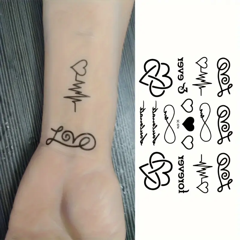 Heart Ecg Finger Tattoo Sticker, 1 Piece, Fake Tattoos, Temporary Tattoos Body Art Decal, Unique Design, Perfect for Party & Daily Use