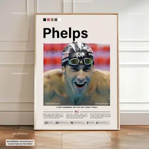 Michael Phelps Poster, Phelps Print, Swimming Decor, Olympic Champion Print, Athlete Fan Gift Idea, Sports Room Poster, Phelps Wall Art