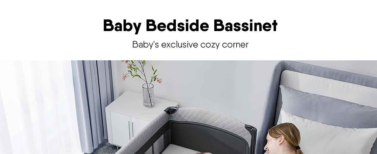 BabyBond Baby Crib 5 in 1 Foldable Baby Bassinets Bedside Sleeper,Large Playard Pack with Mattress, Storage Basket and Mosquito Net, Height Adjustable for Nursery, Ideal Chirstmas Gift for Baby,  Babyshower Gift
