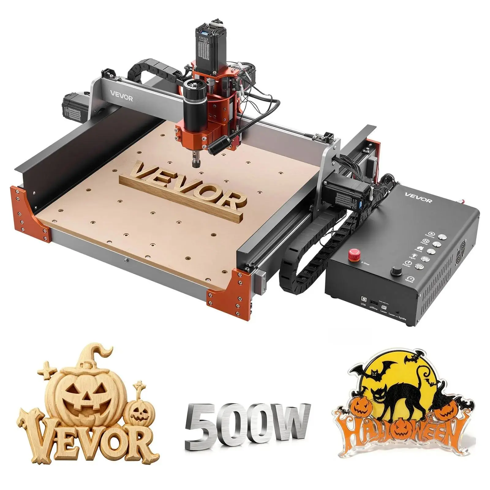 VEVOR Industrial Heavy-Duty 3-Axis CNC Router Machine - 500W Spindle, Dual Linear Rails, Ball Screw, Aluminum Alloy Frame, 15.75x15.75x3.74in Working Area, Easy Assembly & Operation, Expandability, Power Tool for Wood, Acrylic Carving Cutting