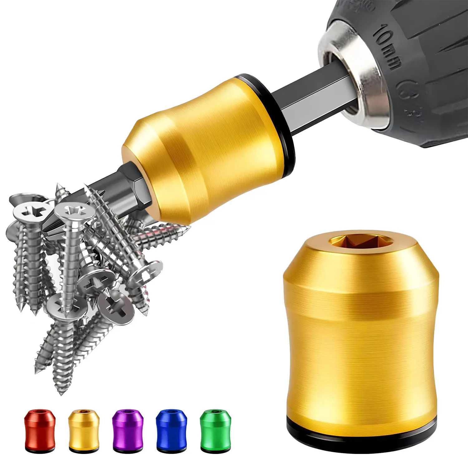 Strong Magnetic Screw Ring, 1/4 Inch/ 6.35 mm Universal Magnetic Screw Holder, Removable Magne-tic Screwdriver Drill Bit Holder for Hex Screwdrivers and Power Bits