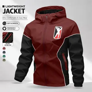 Men’s Hooded Windbreaker Jacket Lightweight Wrinkle-Resistant Fabric Fitness Print Color block Design full-zip Front Trendy Cool Style Suitable for Daily Wear Outings Gym and Commuting