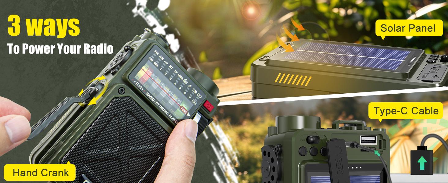 4000mAh NOAA Weather Emergency Radio, AM/FM/WB/SW, Bluetooth, Flashlight, SOS & Solar Power for Hurricane Preparedness & Outdoor Survival Springtok Audio Portable winter storm