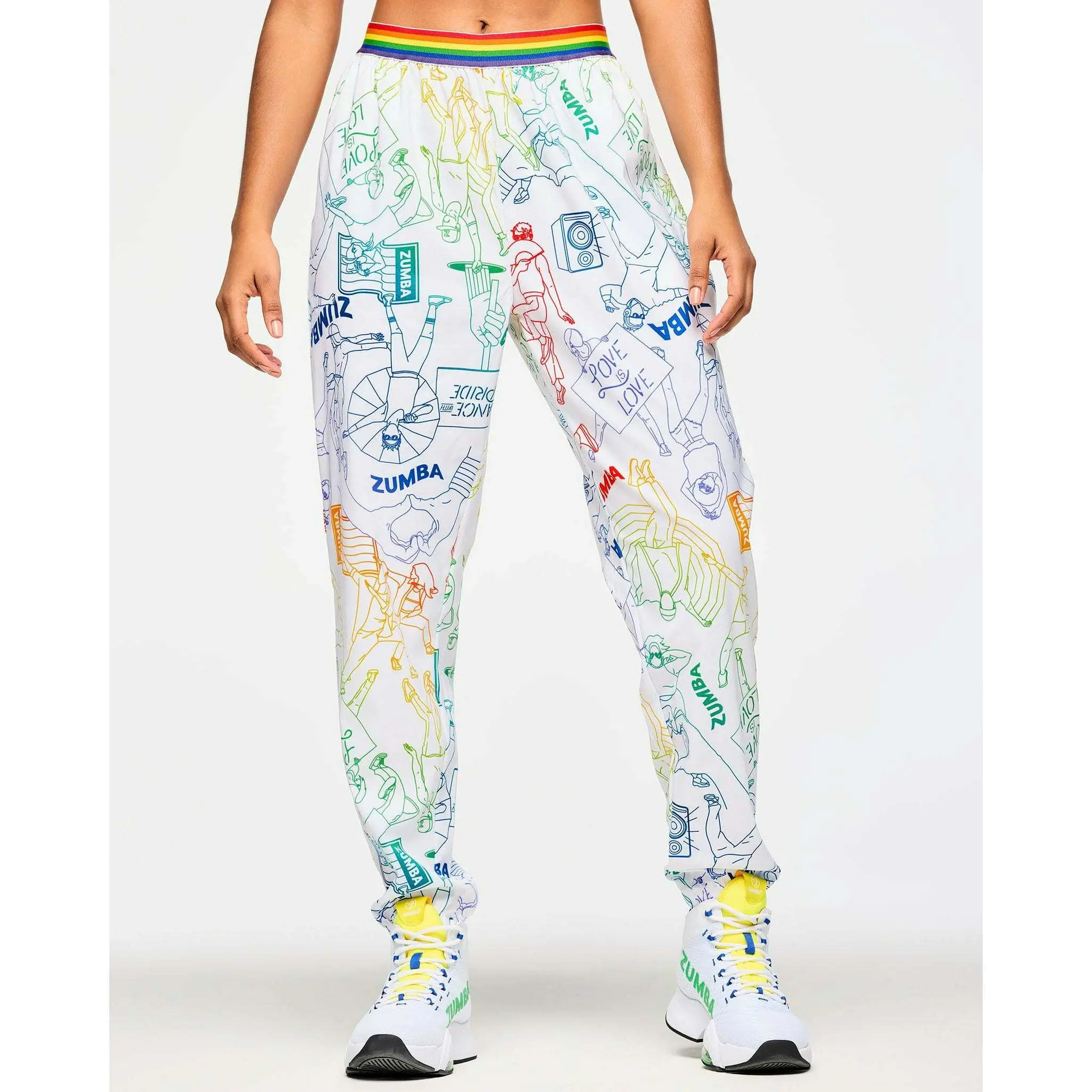 Zumba Slouch Pants with Elastic Double Waistband & Oversize Cut, Bold Print Activewear Dance Athleisure Trousers for Fitness Training Gym Bottoms Zumba Slouch Pants with Elastic Double Waistband & Oversize Cut, Bold Print Activewear Dance Athleisure Trousers for Fitness Training Gym Bottoms