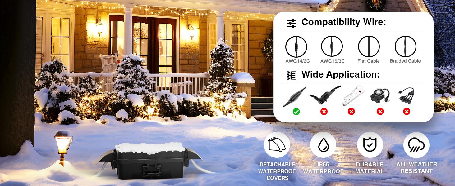 Flemoon 2-Piece Outdoor Waterproof Electrical Box Set – 12.5" x 8.5" x 5" Large & 8.1" x 4.9" x 3.1" Small Weatherproof Electrical Boxes for Power Strips, Outlets, Holiday String Lights