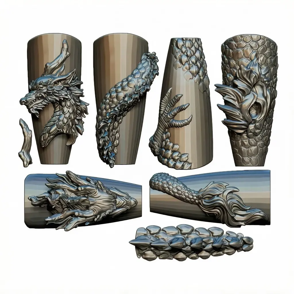 3D Dragon Nail Art Silicone Mold, 3D Relief Fimo Mould for False Nails Decoration, DIY Nail Stamping Mold for Acrylic UV Gel Polish Manicure Tools