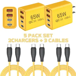 Dual Fast Charging Head Set] 5pcs Set with 2 QC3.0 Fast Charging Head + 3 High-Speed Cable (Type-C/Usb-A 6A High Current) for Cell Phone Tablet