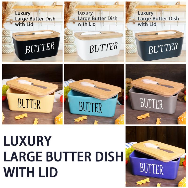 Ceramic Luxury Large Butter Dish - Countertop Keeper with Lid, Knife, High-Quality Silicone Sealing, and Easy-Clean Design - Perfect Kitchen Gift for Butter Lovers