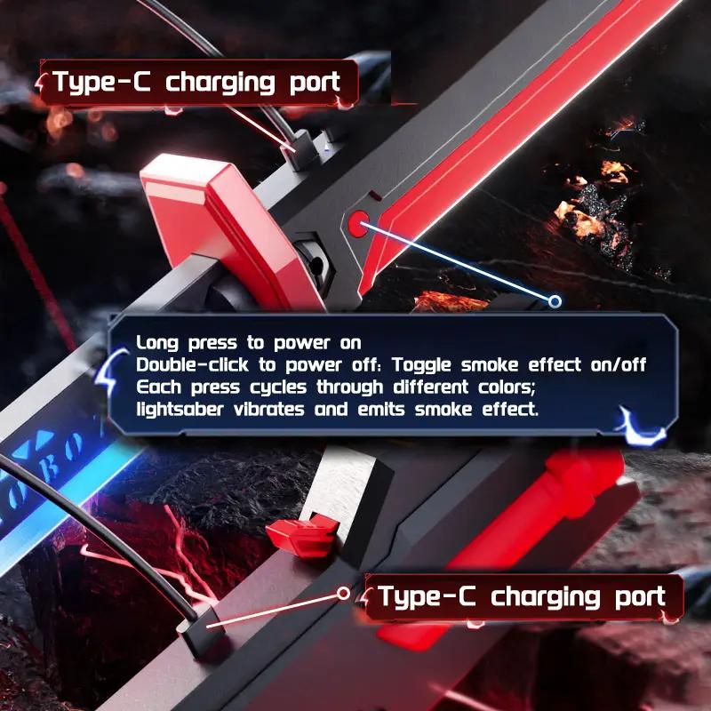 Spark-Effect Sword 31.5" LED Blade with Mist Smoke Auto-Eject Sheath Type-C Recharge Replaceable Flint Spark for Cosplay Ultimate Galaxy War Blade Electronic Toy