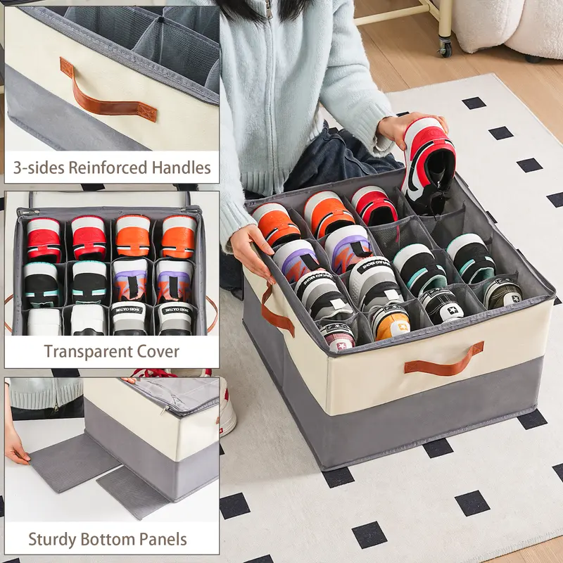 Dustproof Shoe Organizer with Adjustable Dividers, Holds 16-32 Pairs, Fabric Shoe Box for Home Organization, Shoe Storage Organization, Gift Dustproof Shoe Organizer with Adjustable Dividers, Holds 16-32 Pairs, Fabric Shoe Box for Home Organization, Shoe Storage Organization, Gift