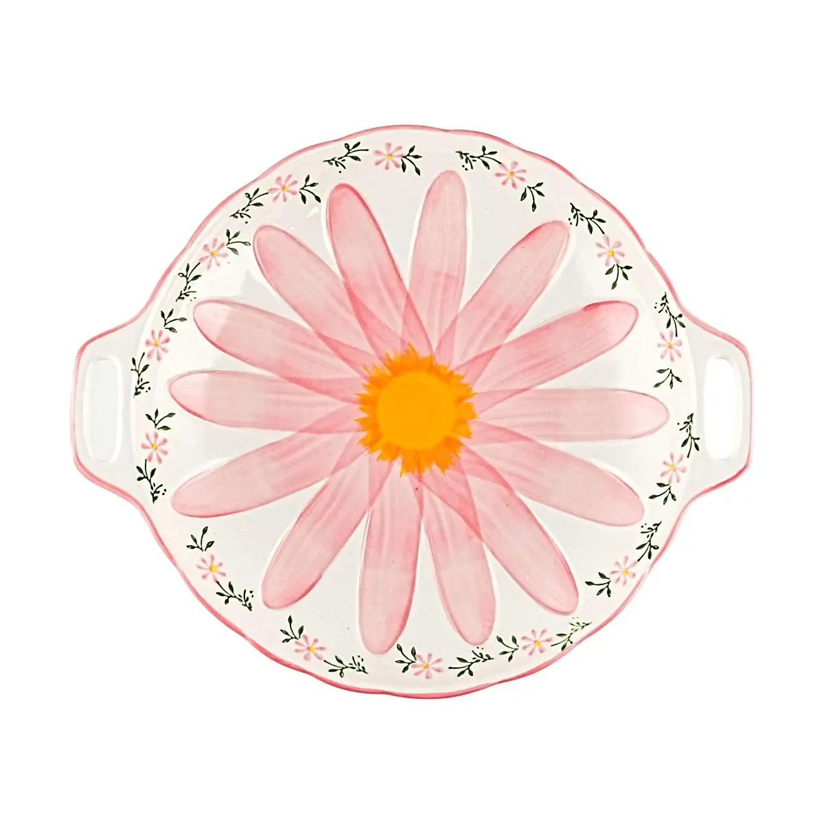 Glaze Story Daisy Floral Dinner Plate - Pink Ceramic Deep Dish for Elegant Tableware, 1 Piece