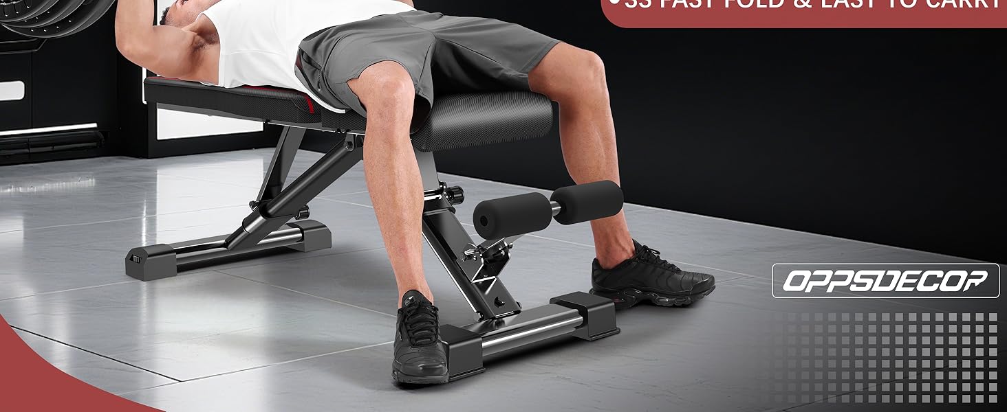 OPPSDECOR 900LBS Adjustable Weight Bench for Full Body Workout,Incline Decline Flat Utility Workout Bench with Quick Folding& Fast Adjustment,Perfect Gift for Day, Father's Day, Christmas