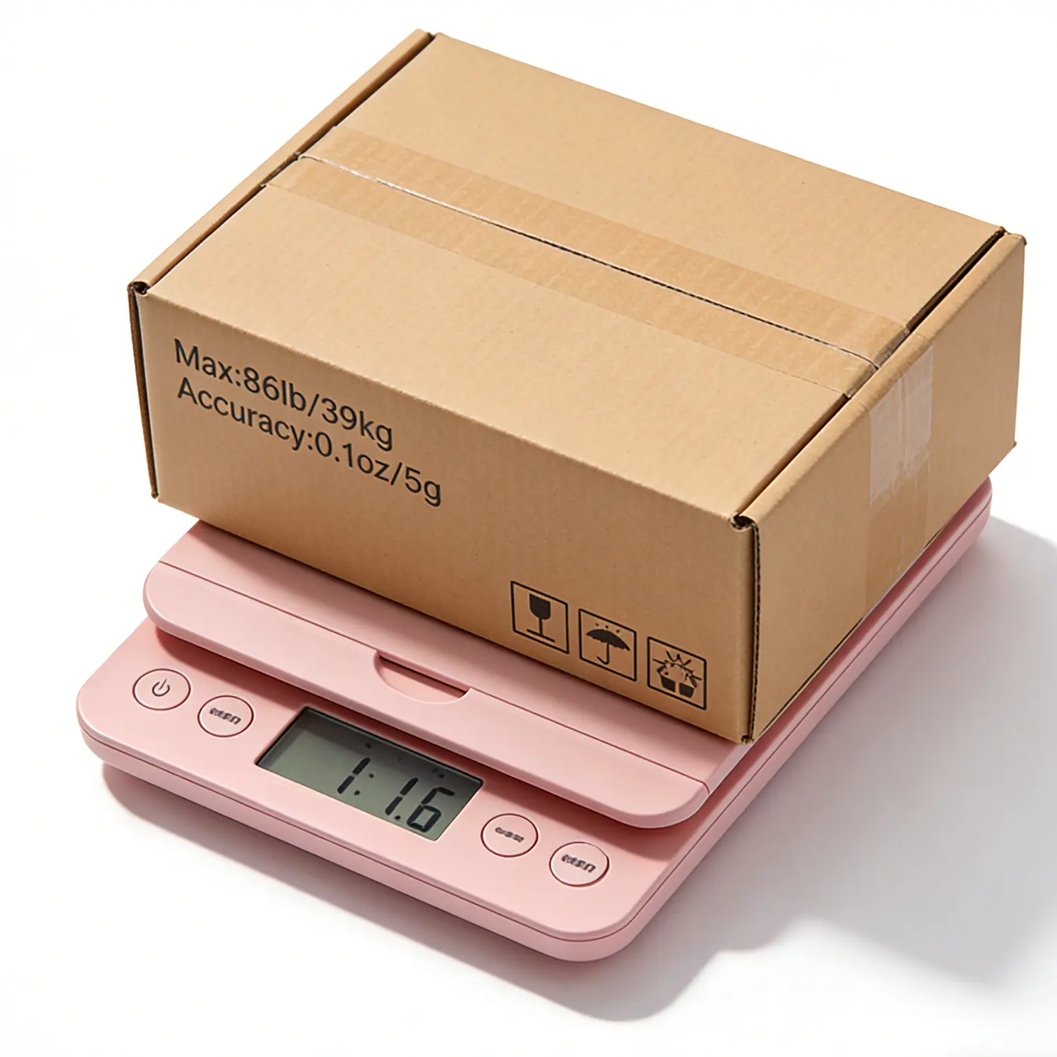 Pink 39kg/5g 86lb/0.1oz High Accuracy Digital Shipping Scale, Package Scale for Small Business & Mails,Postal Postage Scale with Flip up Holder & Hold/Tear Function,  Battery & AC Adapter Supported