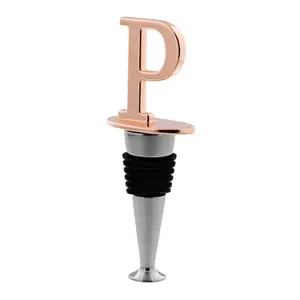 Reusable Wine Cork Bottle Wine Stopper Top Closer Seal in Rose Gold - Letter “P”
