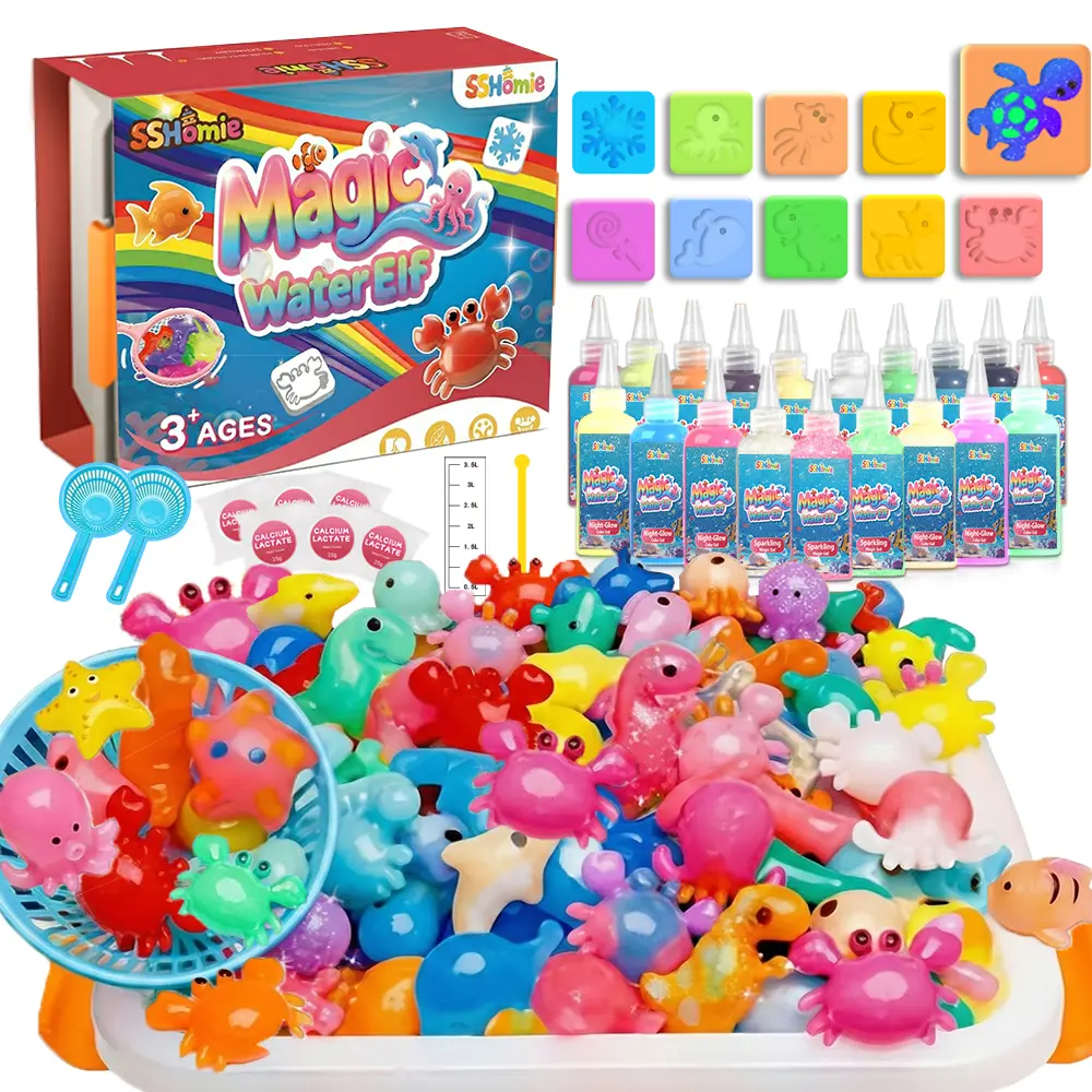 Unisex Vibrant Magic Water Elf Toy Kit - 20-Piece Easy-to-Use DIY Craft Kit with Gels, Squishy Ball Mold Sand Art, Enhances Creativity, Kids Ages 4+ Birthday Gift (Educational Arts & Crafts Party Favors), Birthday Gifts, 20 Pieces