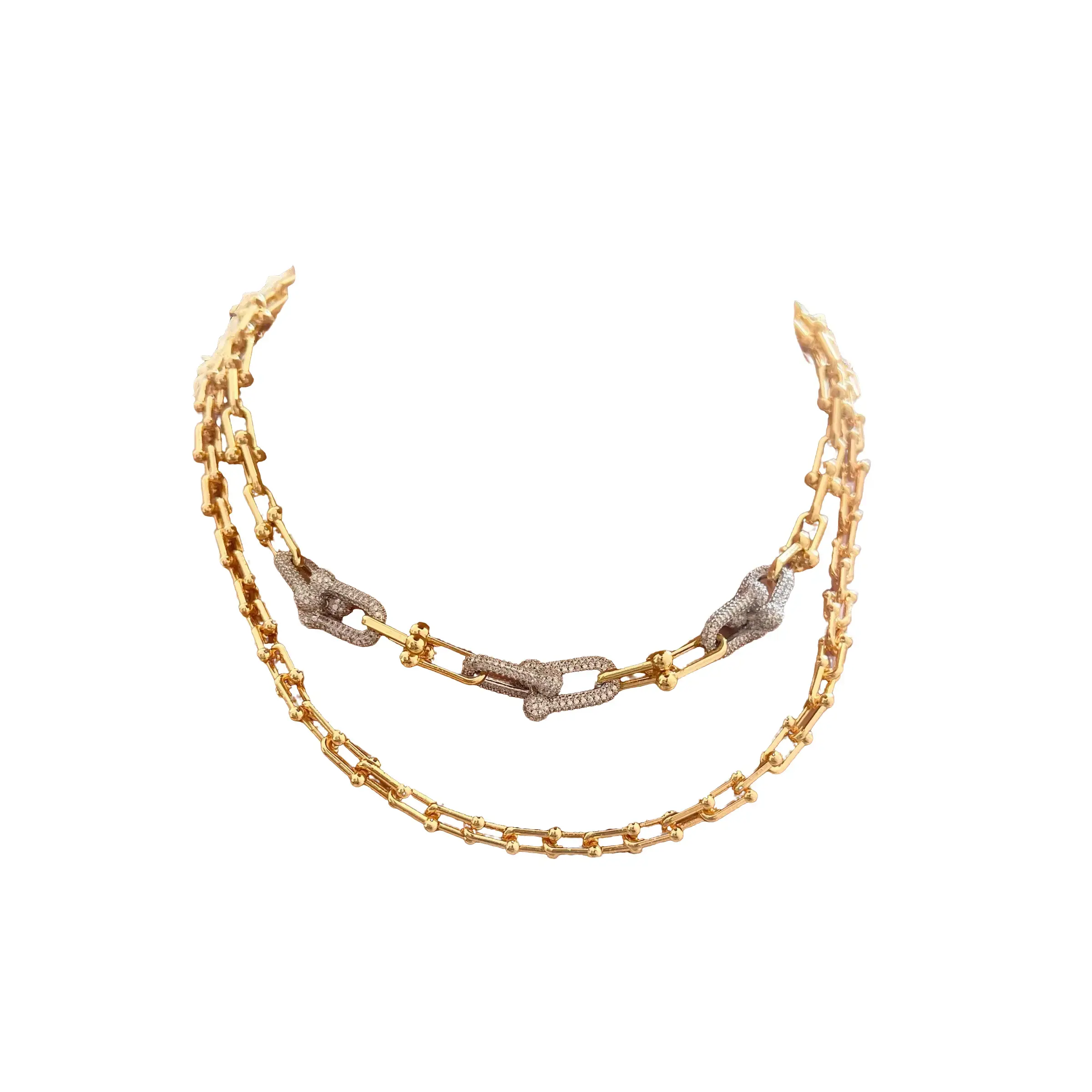 U-Shaped Graduated Link Necklace with Pavé Simulated Diamonds