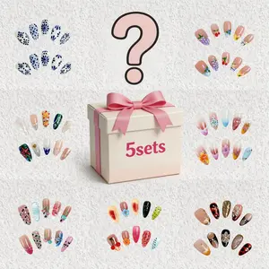 5 Sets Assorted Almond Press-On Nails - Randomly Selected Value Pack | Premium Handmade Almond Shape Fake Nails | Professional Daily Manicure Collection