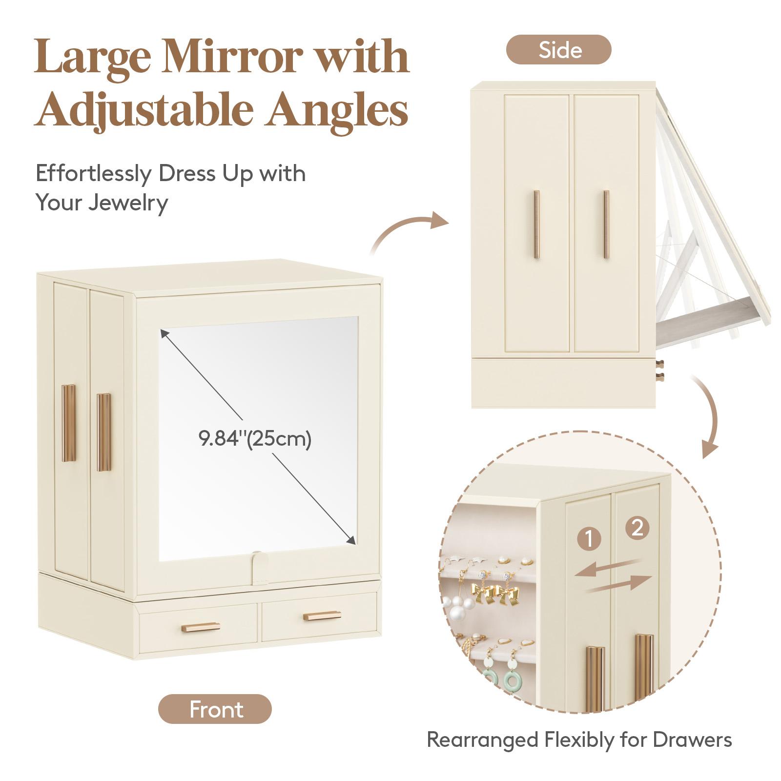 Lifewit 360° Rotating Jewelry Box with Mirror Jewelry Organizer for Ring Necklace Earring Bracelet, Great Gift