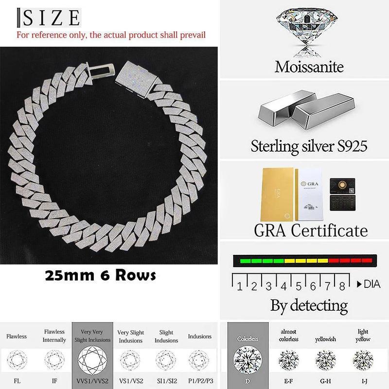 Pass Diamond Test GRA Moissanite 25mm Wide 6Rows 925 Solid Silver Cuban link chain for Rapper Hip Hop VVS Iced Out Necklace Pass Diamond Test GRA Moissanite 25mm Wide 6Rows 925 Solid Silver Cuban link chain for Rapper Hip Hop VVS Iced Out Necklace