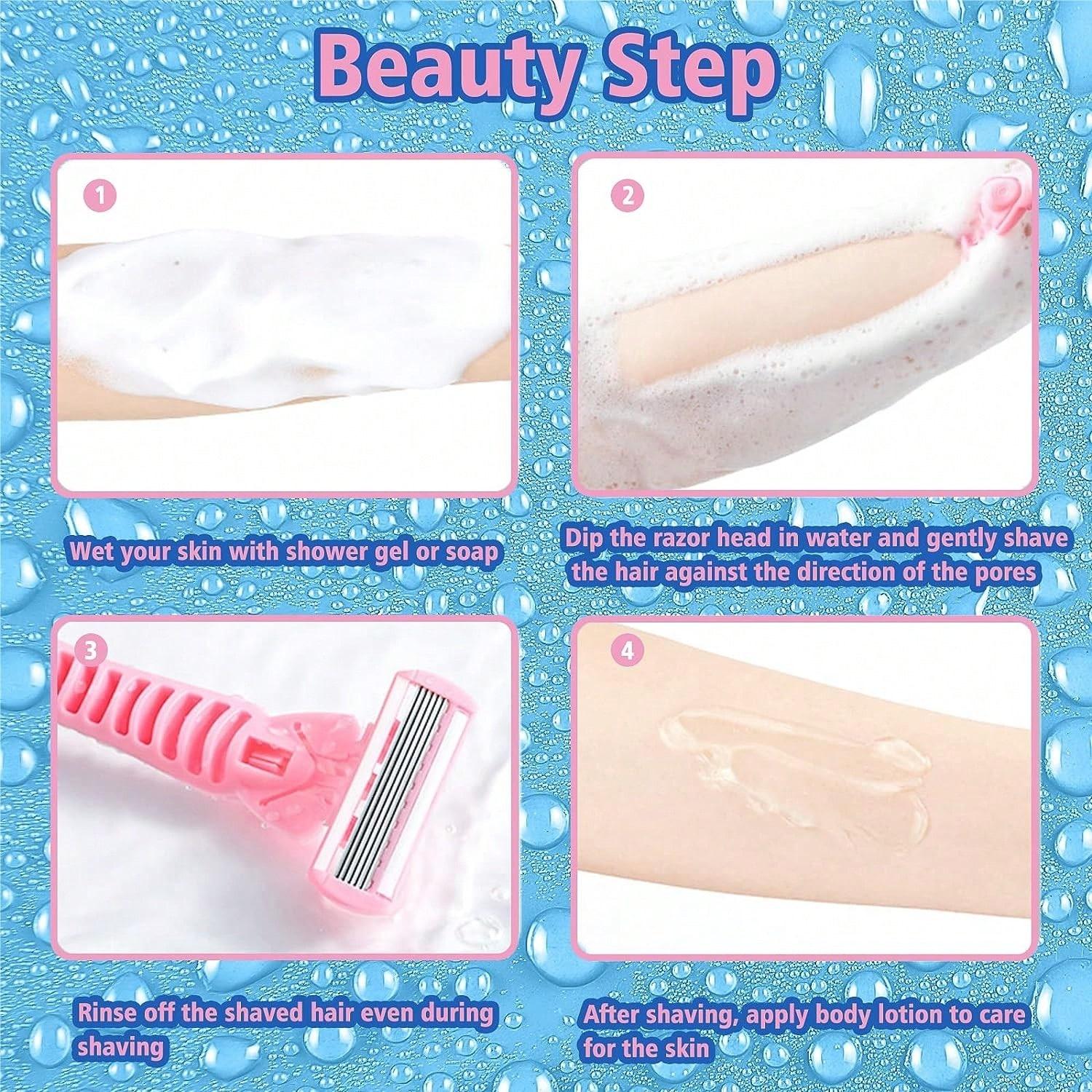 Razor Kit for Women, Travel Size 7-Blade Cartridge Razor, Includes Handle, 6 Refills and Travel Case  for Armpit and Full Body Hair Hair