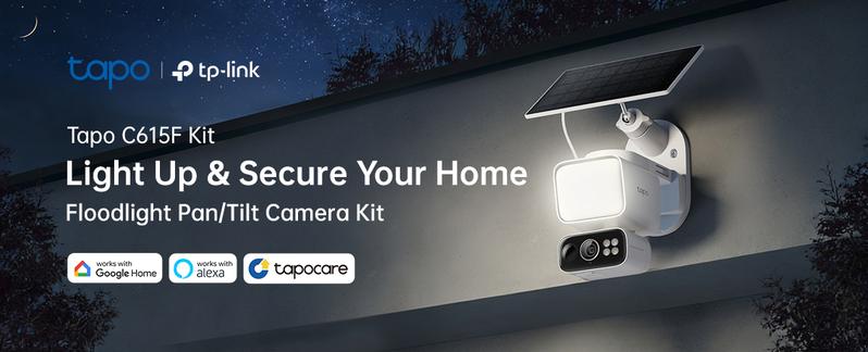 TP-Link & Tapo C615F Kit Solar Dimmable Floodlight 360° Pan/Tilt Security Camera Kit,2K 3MP  360° AI Tracking  Outdoor Wireless w/Solar Panel  Free Person/Vehicle Detection  Hack-Proof Security | Alexa & Google Home