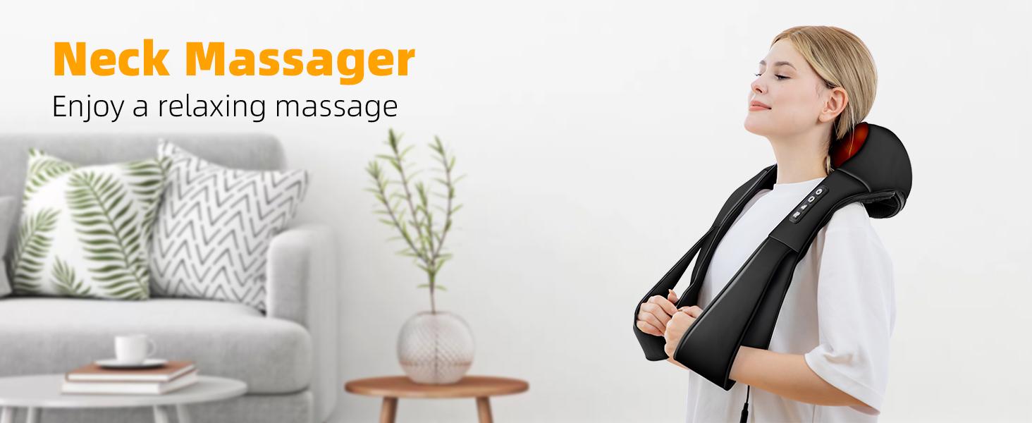 Back Neck Massager for Pain Relief Deep Tissue,Shiatsu Neck and Back Massager Portable Kneading Shoulder Massage for Body Muscle Pain Relief,Gifts for Dad Mom Friends  Daily Relaxing Black