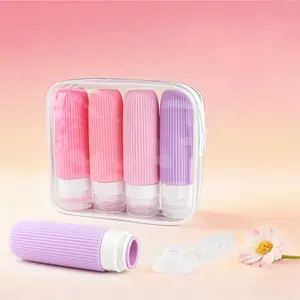 Travel Bottles for Toiletries 90ml Portable BPA Free Leak Proof Squeezable Silicone Containers with Clear Toiletry Bag 4 Pack Pink Light Pink Pale Pink Purple TSA Approved