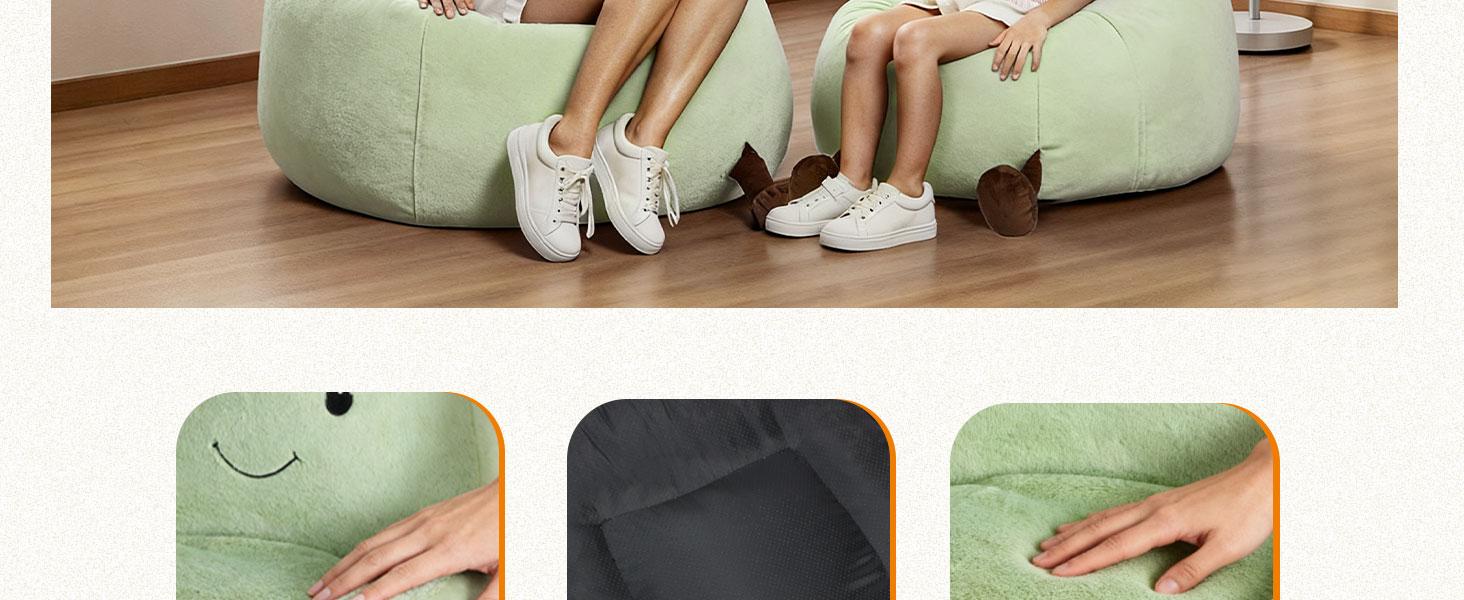 【New】24/31 Inch Bean Bag Chair Padded Toddler Bean Bag Sofa with Padded Bean Bag Chair for Boys and Girls Beige Purple Eggplant Design