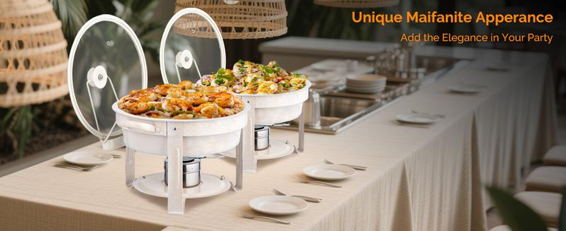 ROVSUN 5QT Chafing Dishes for Buffet 4 Pack, [Game Changer Maifanite-Coated] Chafing Dish Buffet Set, Chafers and Buffet Warmers Sets with Lid Holder, Naturally Elegant for Party Wedding Event