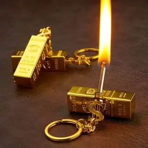 Creative gold bar kerosene lighter, inflatable metal windproof lighter – novelty cigarette lighter, keychain pendant, collectible gift for men (fuel not included).
