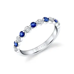 Sylvie Blue Sapphire and Diamond Wedding Band SKU: B1P11-063BS/D4W