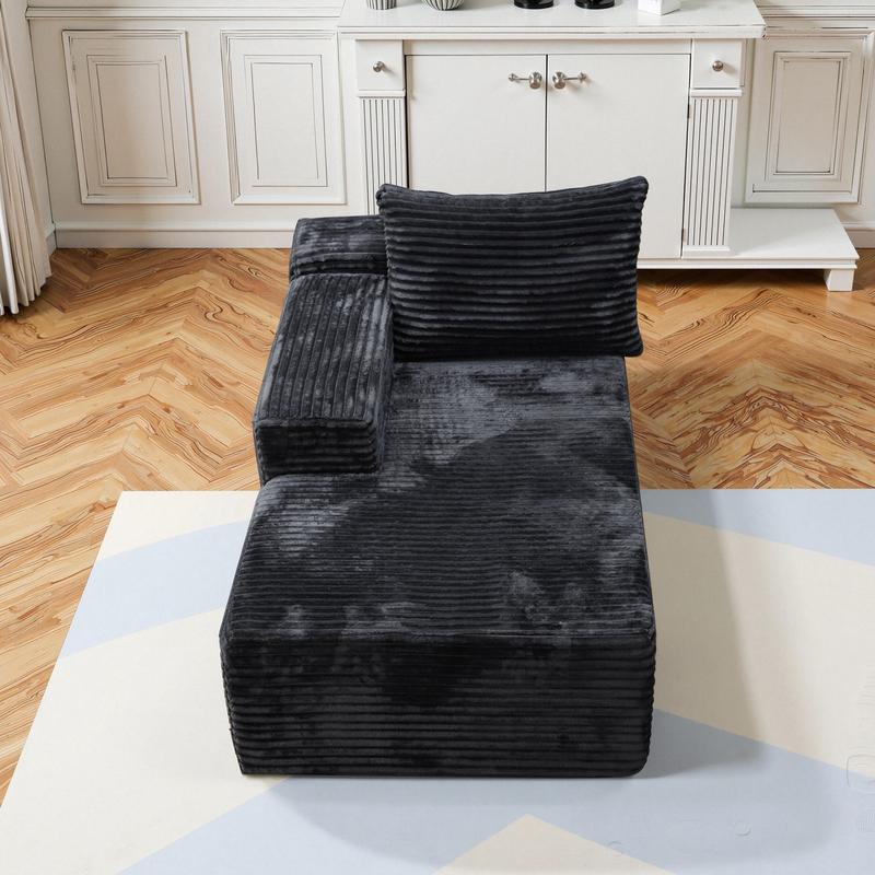 Extra-Large Boneless Cloud Chair Comfy Modern Foam Sofa Bed Modern minimalist black velvet lazy person’s sofa, modular design, no armrests, single-seat recliner.