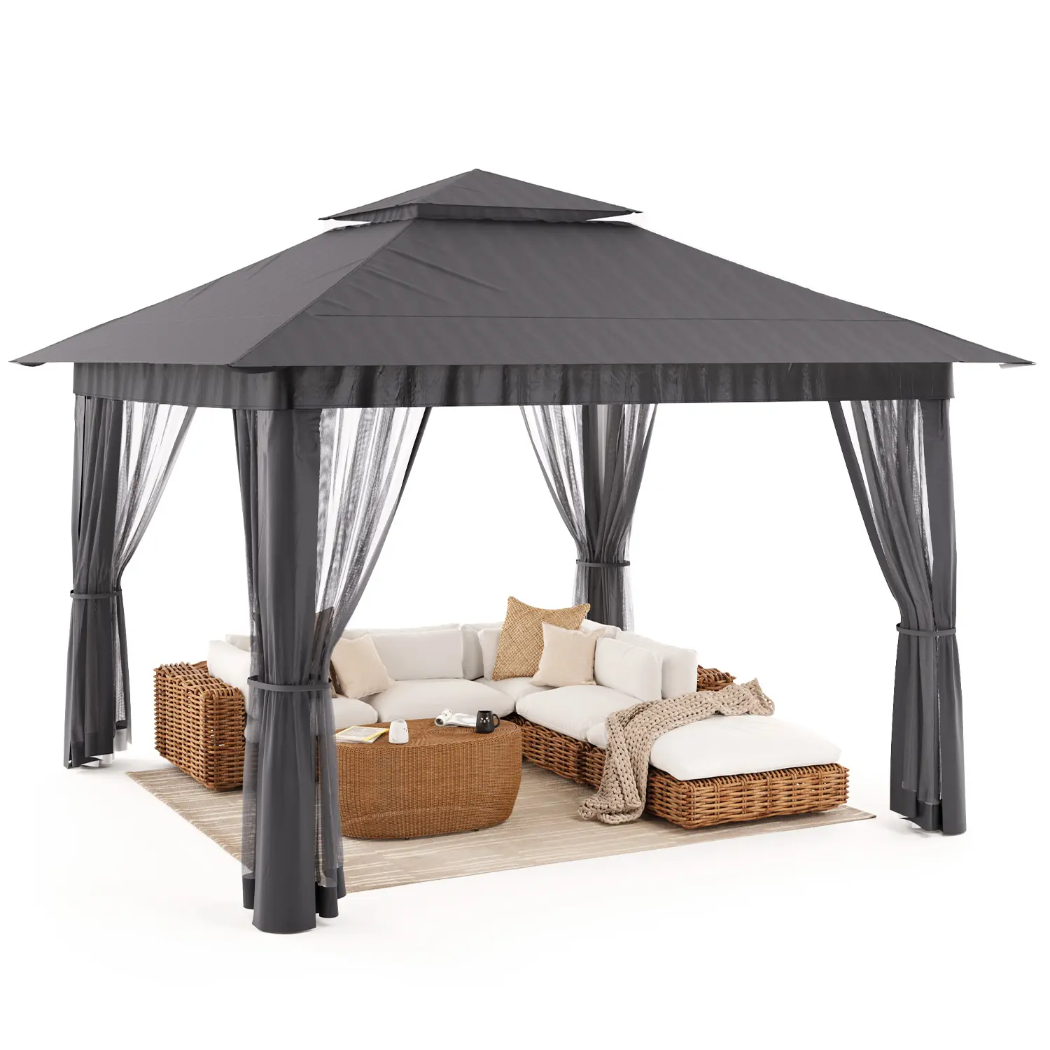 Gizoon 11x11 Pop Up Gazebo Tent with Mosquito Netting, Sunshade Canopy, Adjustable Shade, 121 Sq Ft Room, 4 Sandbag Steady, 7-10 Person Space, Instant Party Tent with Roller Bag for Patio Lawn, Grey