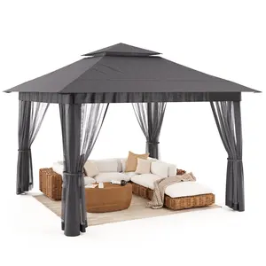 Gizoon 11x11 Pop Up Gazebo Tent with Mosquito Netting, Instant Gazebo, Party Tent with Roller Bag, Pop Up Canopy Tent for Parties Patio Lawn Backyard Garden Deck, Grey
