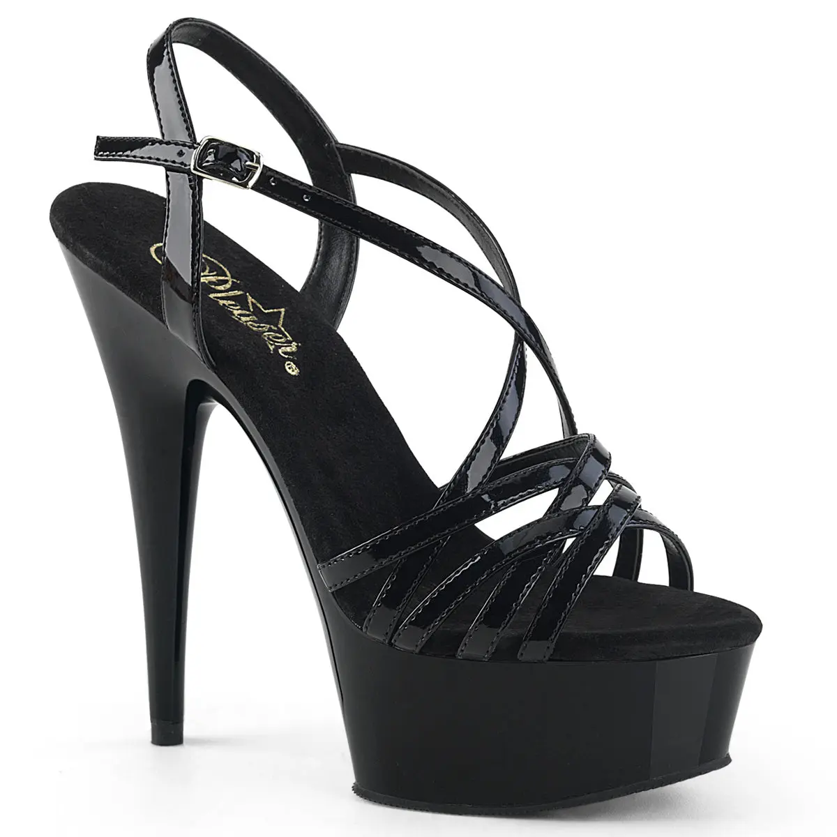 Pleaser Delight-613 Women's Black Platform Sandals, Elegant Crisscross Strap Stilettos with a 6" Heel
