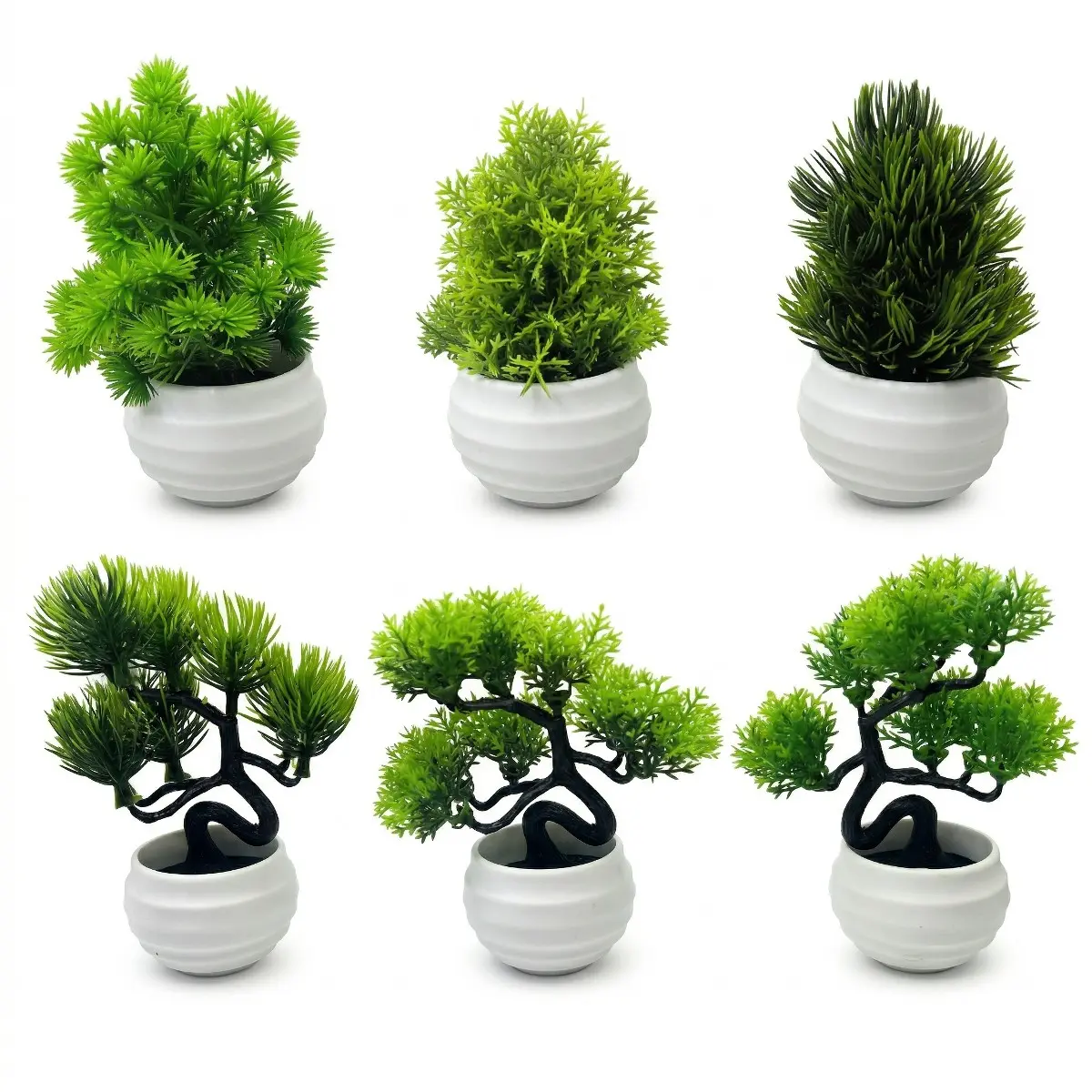 6pcs Artificial Mini Bonsai Plants, Realistic Fake Trees, Artificial Cedar Trees, Home Living Room Bedroom Decor, Indoor Plant Ornament, Easy Maintenance, Artificial Plant Set, Fake Plant Decoration