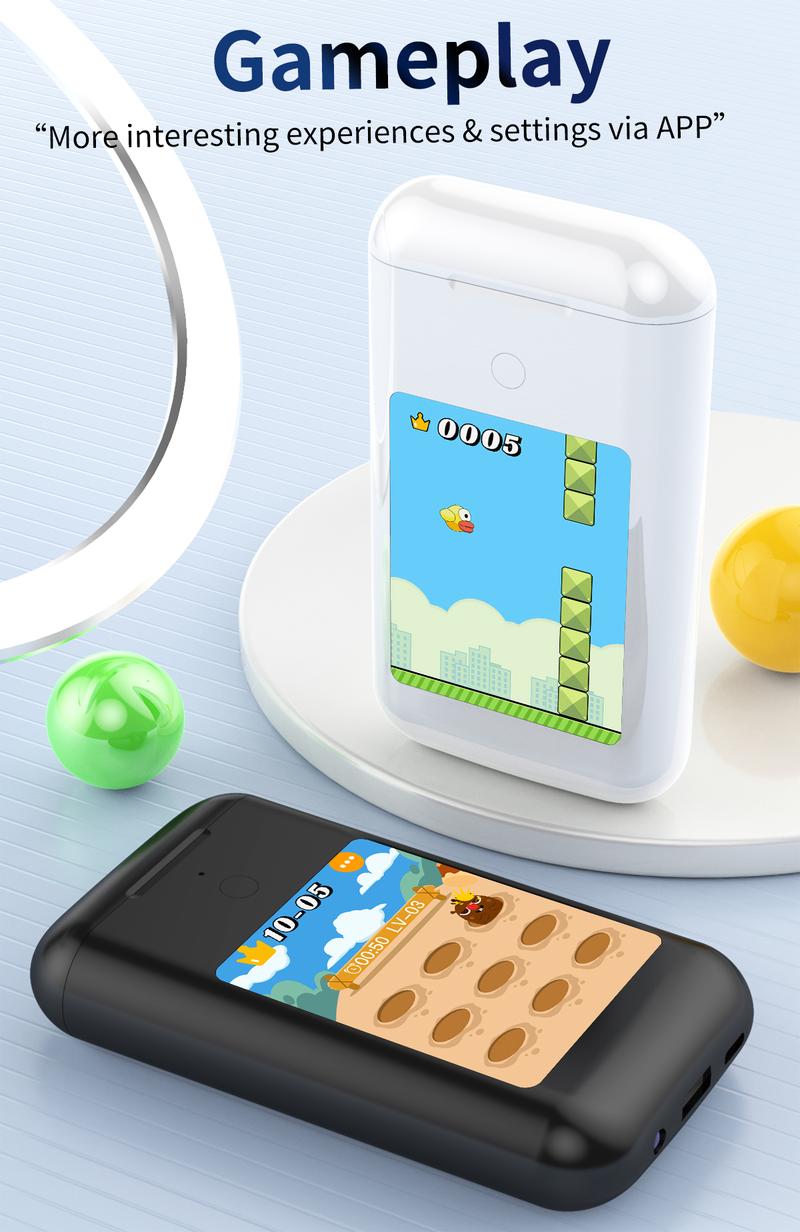 All-in-One Wireless Earbuds with Power Bank 2.8" Screen 4-in-1 Earbuds Game Console Flashlight HiFi Stereo Sound