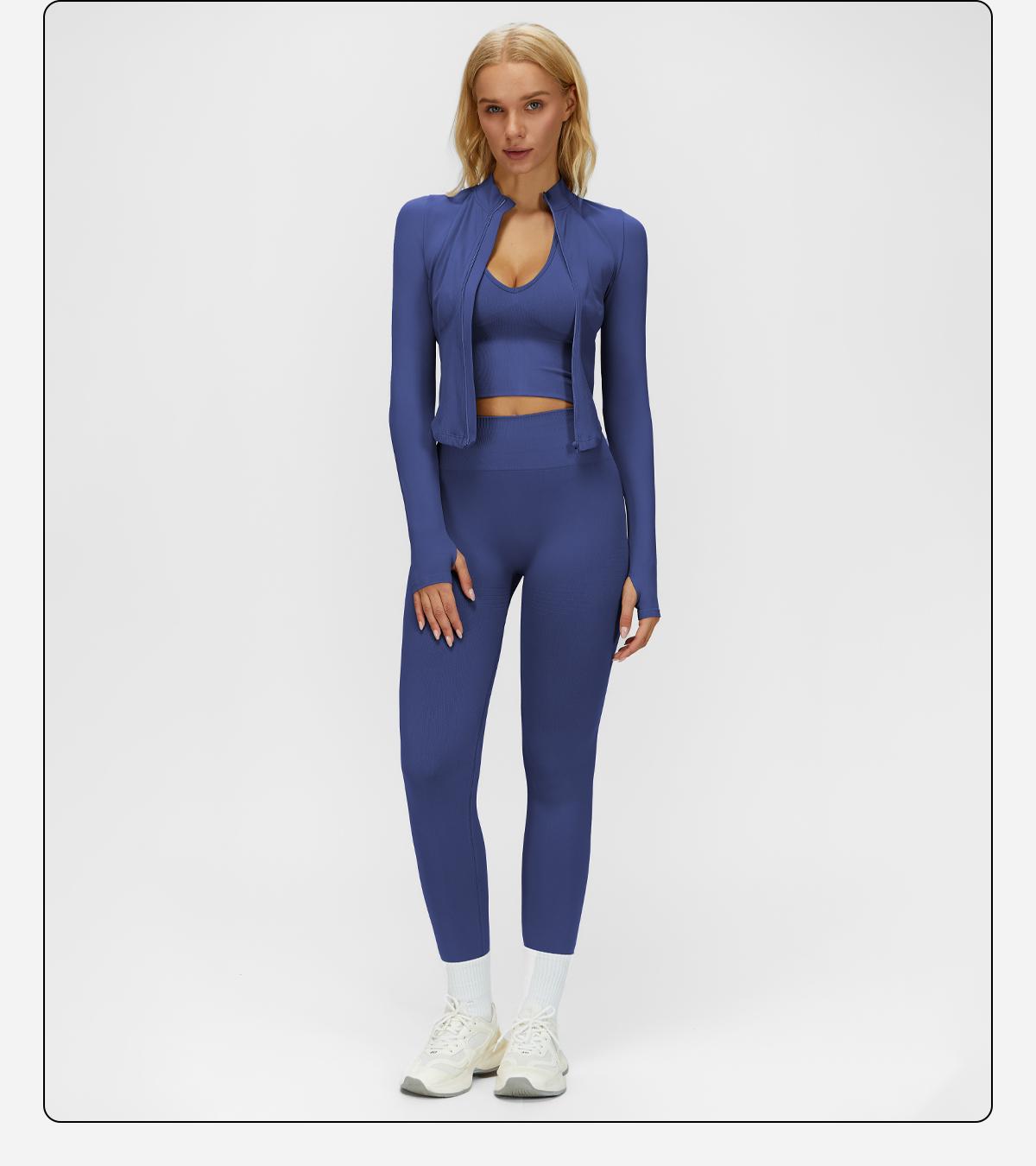 MFVIM Women's Solid Criss Cross Crop Tank Top High Waist Leggings Zip Up Crop Jacket Tracksuit Set Breathable Comfortable Yoga Workout Gym Athletic Activewear Textured Sweatsuit Thermal Lined Sports SpringStatements