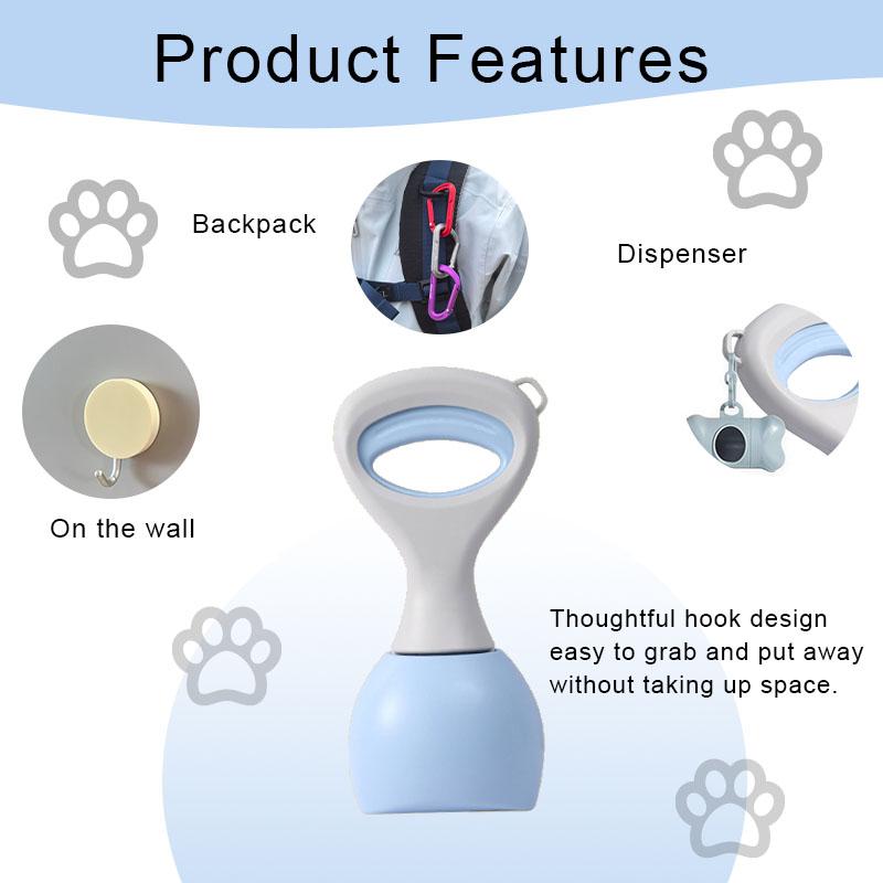 Dog Waste Scooper with Large Opening Jaw, One-Hand Operation, Durable ABS Non-Stick Material, Includes 15 Bags, Portable Clip-On Design for Walking, Works on Grass Gravel Concrete