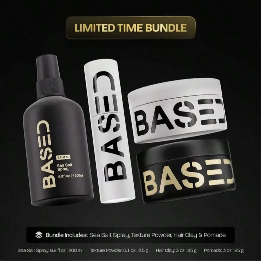 BASED Ultimate Straight/Wavy Hair Styling Bundle |   Texture Powder, Clay, Pomade, Sea Salt |   BASED Bodyworks