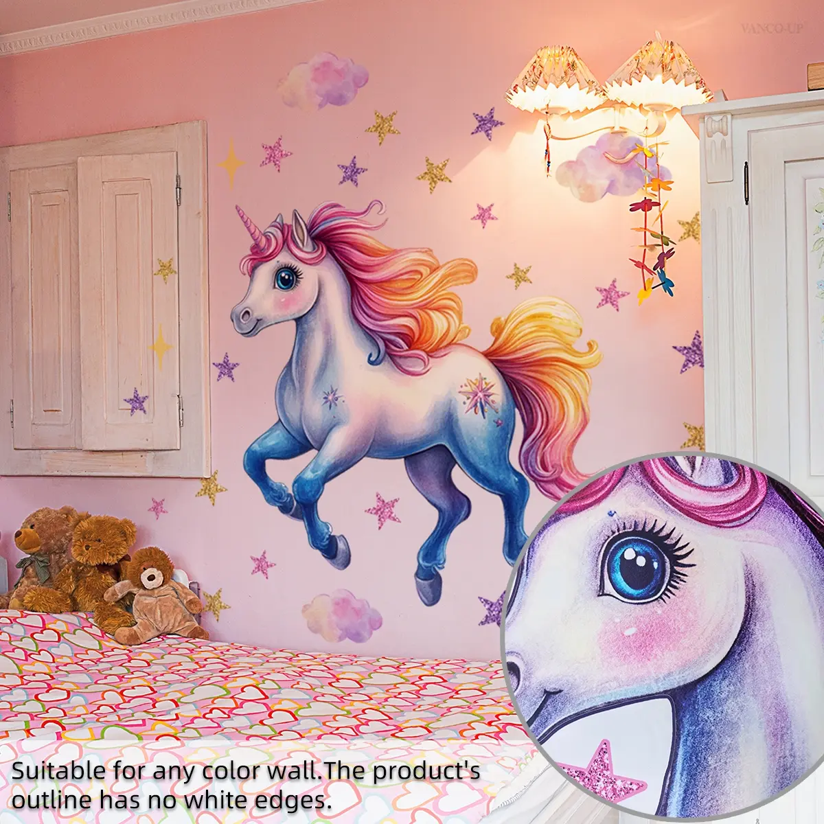 3pcs Colorful Unicorn Star Wall Art Stickers (30x90cm) for Living Room Bedroom Dorm Home Decor, Interior Wall Decor, Easy-Remove Self-Adhesive Decorative Decals