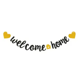 Welcome Home Banner with Hearts & Home Sign, Pre-Assembled Party Decor for Housewarming