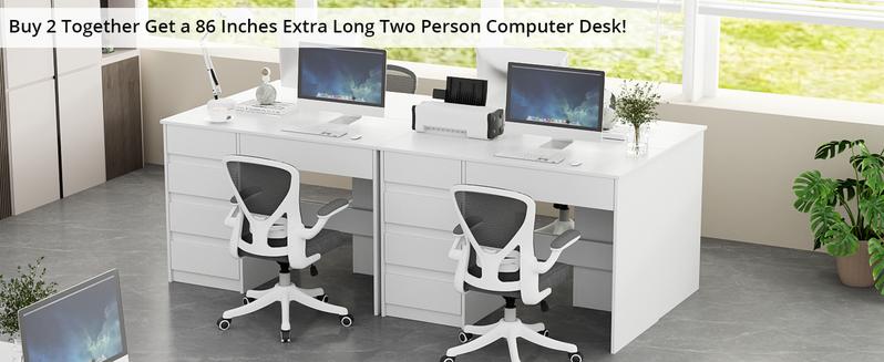 VOWNER Computer Desk with 5 File Drawers Cabinet 43 Inch Home Office Desk with Storage Shelves Work from Home Modern Work Writing Study Table for Bedroom White Black