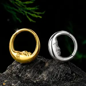 16G Titanium Moon Face Hinged Segment Septum Ring - Unique Body Jewelry for a Mystical Look