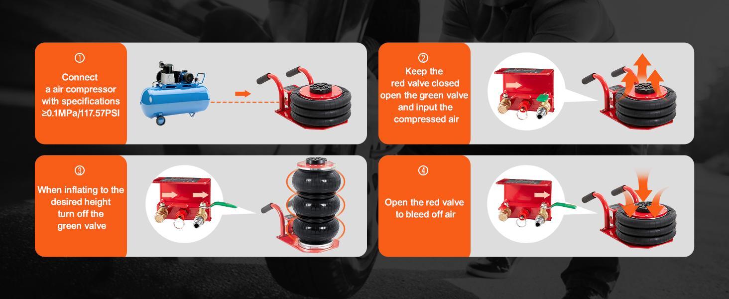 VEVOR Air Jack, TikTokShopBlackFriday, 3 Ton/6600 lbs Triple Bag Air Jack, Airbag Jack with Six Steel Pipes, Lift up to 17.7 inch/450 mm, 3-5 s Fast Lifting Pneumatic Jack, with Side Handles for Car, Garage, Repair