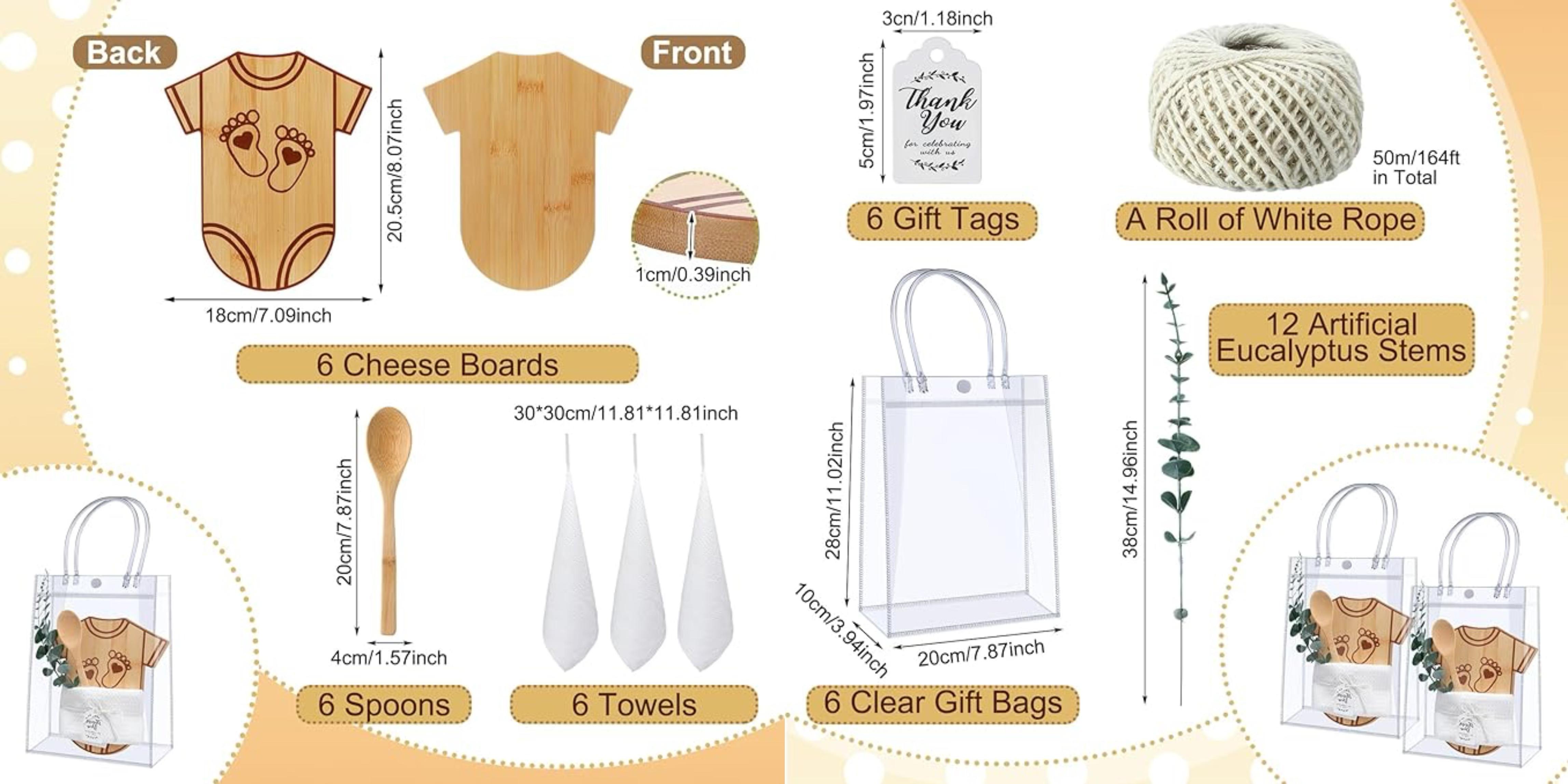 6 Pcs Valentine Mini Cheese Board Baby Shower Prizes Set Cutting Board with Bamboo Spoon Plaid Towel Artificial Eucalyptus Stems Tag Bag Thank You Gift Box for Couple Teacher Guest,Wedding Party Bridal Shower Favors Supplied,Anniversary Birthday Gift