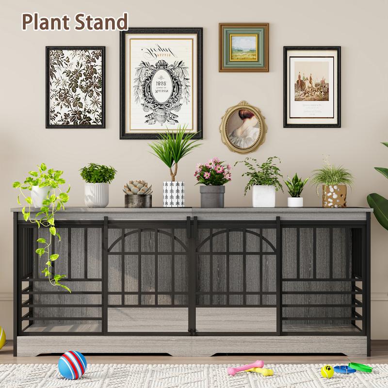 78 Inch Double Dog Crate Furniture, Extra Large Dog Kennel Indoor with Divider, Heavy Duty Dog Cage for 2 Dogs, Decorative Wooden Dog House Decorative Table TV Stand, Pet House for XLarge Dogs,Brown