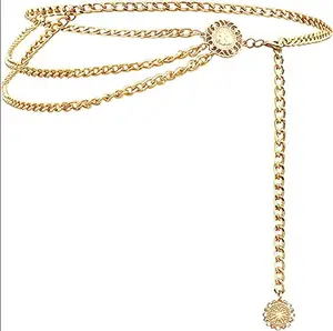 Glamorstar Multilayer Metal Waist Chain Dress Belts Metal Belt for Women