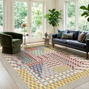 Kokia 8x10 Modern Geometric Washable Area Rug, Non-Slip Stain-Resistant Low Pile Rug for Living Room, Bedroom, Dining Room, Grey Bauhaus